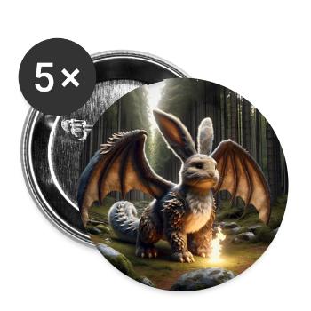 Feuerspeiender Hase Drache #15 - Buttons groß 56 mm (5er Pack) - Weiß - Vorne