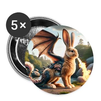 Feuerspeiender Hase Drache #07 - Buttons groß 56 mm (5er Pack) - Weiß - Vorne