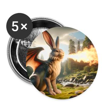 Feuerspeiender Hase Drache #08 - Buttons groß 56 mm (5er Pack) - Weiß - Vorne