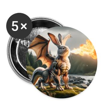 Fire Breathing Bunny Dragon #05 - Buttons large 2.2''/56 mm (5-pack) - white - Front
