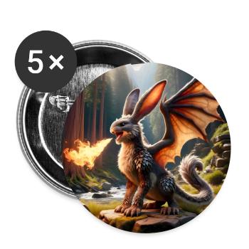 Feuerspeiender Hase Drache #11 - Buttons groß 56 mm (5er Pack) - Weiß - Vorne