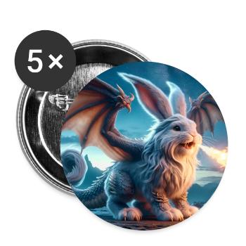 Feuerspeiender Hase Drache #04 - Buttons groß 56 mm (5er Pack) - Weiß - Vorne