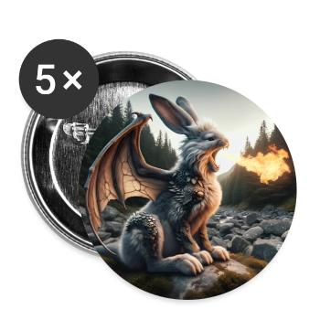 Feuerspeiender Hase Drache #25 - Buttons groß 56 mm (5er Pack) - Weiß - Vorne