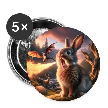 Feuerspeiender Hase Drache #26 - Buttons groß 56 mm (5er Pack) - Weiß - Vorne