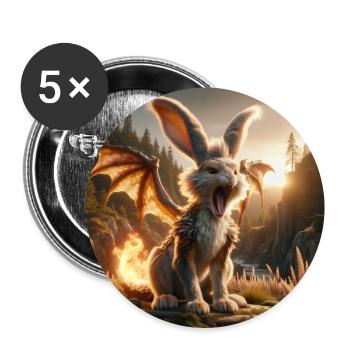 Feuerspeiender Hase Drache #24 - Buttons groß 56 mm (5er Pack) - Weiß - Vorne