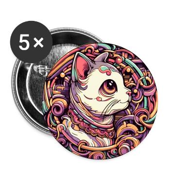 Cute Cat - Buttons large 2.2''/56 mm (5-pack) - white - Front