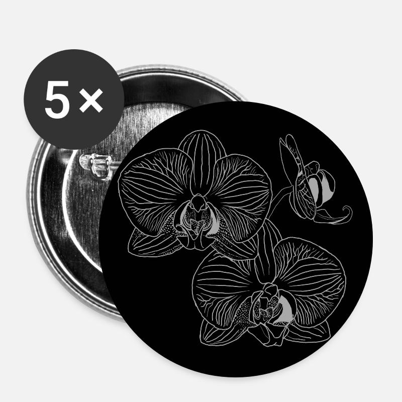 Black orchid with background - Buttons large 2.2''/56 mm (5-pack) - white