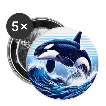 Orque bleue - Lot de 5 grands badges (56 mm) - blanc - Devant
