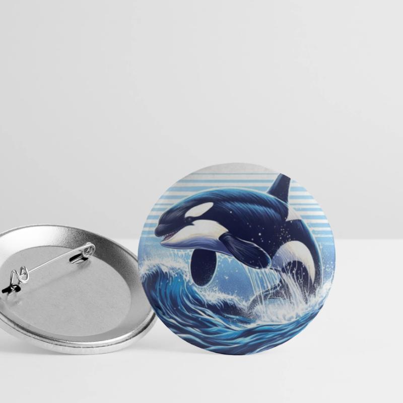 Blauer Orca Buttons groß 56 mm (5er Pack)