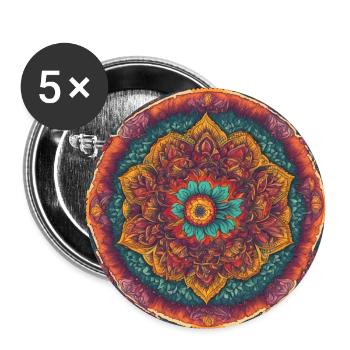 farbenfrohes florales Mandala-Pyschedelic-Design - Buttons groß 56 mm (5er Pack) - Weiß - Vorne