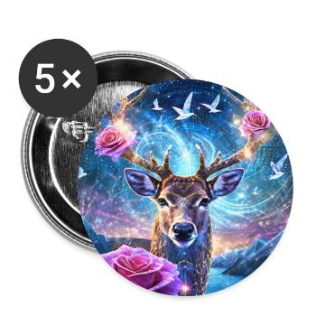 03 Magischer Hirsch Hirschkopf Rosen Blumen Berge - Buttons groß 56 mm (5er Pack) - Weiß - Vorne