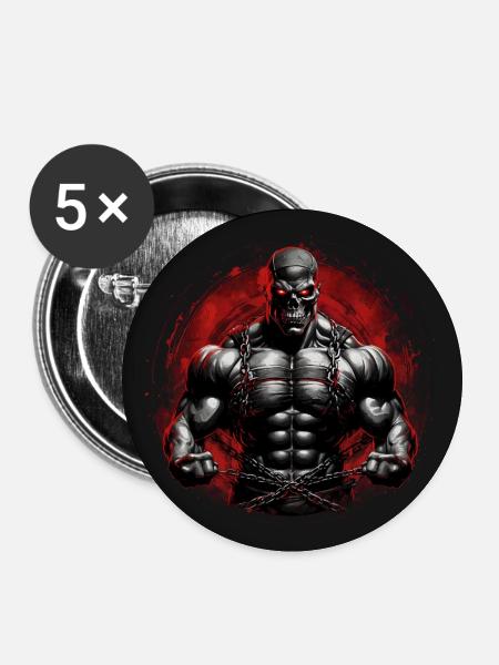 Bodybuilding Extreme Motivation Skull Six Pack - Buttons large 2.2''/56 mm (5-pack) - white