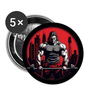 Bodybuilder mit Langhantel harter Workout - Buttons groß 56 mm (5er Pack) - Weiß - Vorne