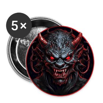 Diable démoniaque maléfique aux yeux rouges - Lot de 5 grands badges (56 mm) - blanc - Devant
