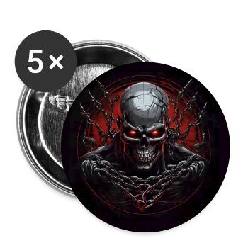 Skull mit roten Augen mit Ketten - Buttons groß 56 mm (5er Pack) - Weiß - Vorne