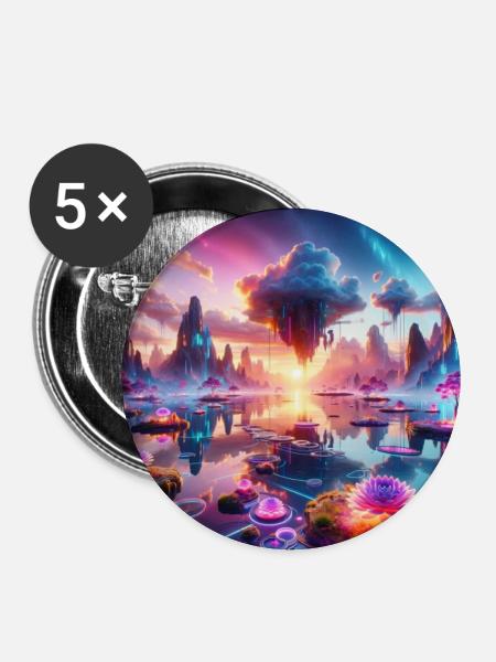 Surreal Dreamscape: Neon Waters - Buttons large 2.2''/56 mm (5-pack) - white