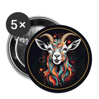 Farbenfrohes Ziegenportrait im Kreis - Buttons groß 56 mm (5er Pack) - Weiß - Vorne