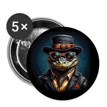 Cool alligator with hat, sunglasses and suit - Buttons large 2.2''/56 mm (5-pack) - white - Front