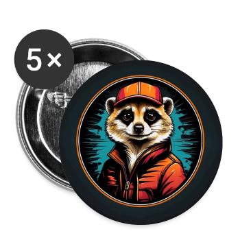 Cooles Erdmännchen im Outdoor Outfit Vintage Stil - Buttons groß 56 mm (5er Pack) - Weiß - Vorne