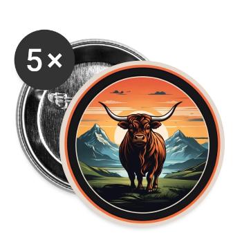 Schottisches Hochlandrind Highlands - Buttons groß 56 mm (5er Pack) - Weiß - Vorne