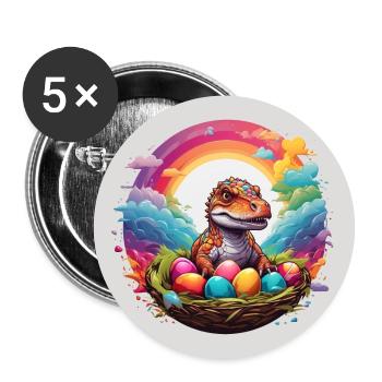 Petit Dino dans le panier de Pâques, bébé Dino et oeufs de Pâques. - Lot de 5 grands badges (56 mm) - blanc - Devant
