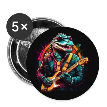 Cooler Alligator spielt E-Gitarre Rock Alligator - Buttons groß 56 mm (5er Pack) - Weiß - Vorne
