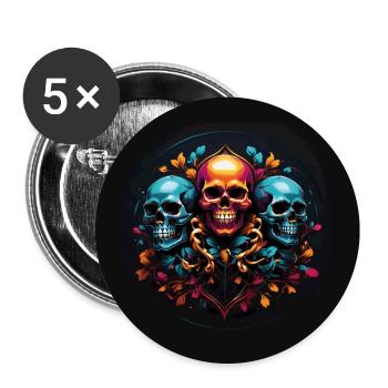 bunte vielfarbige Skulls Festivaldesign Halloween - Buttons groß 56 mm (5er Pack) - Weiß - Vorne