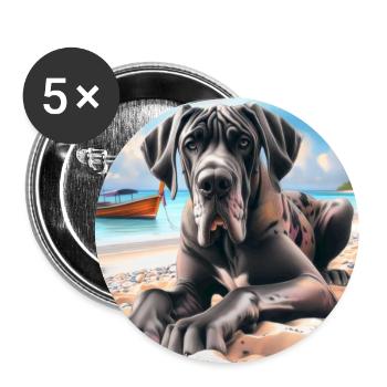 Dogue Allemand Sur La Plage - Lot de 5 grands badges (56 mm) - blanc - Devant
