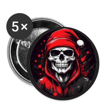 Frohe Weihnacht Skull mit Nikolausmütze - Buttons groß 56 mm (5er Pack) - Weiß - Vorne