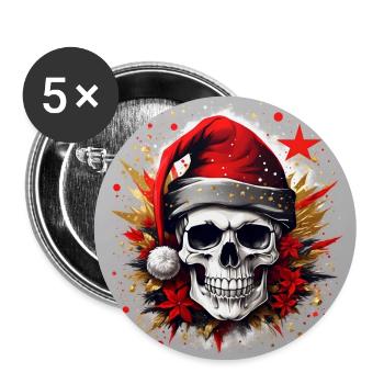 Frohe Weihnacht mit Skull mit Nikolausmütze - Buttons groß 56 mm (5er Pack) - Weiß - Vorne