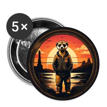 Suricate en look décontracté au coucher du soleil - Lot de 5 grands badges (56 mm) - blanc - Devant