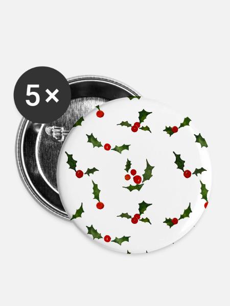holly pattern - Buttons large 2.2''/56 mm (5-pack) - white