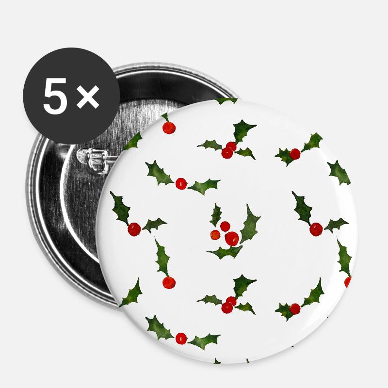 holly pattern - Buttons large 2.2''/56 mm (5-pack) - white