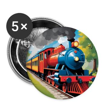 Colorful Railway with Smoking Steam Locomotive - Buttons large 2.2''/56 mm (5-pack) - white - Front