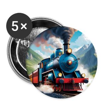 Colorful Railway with Smoking Steam Locomotive - Buttons large 2.2''/56 mm (5-pack) - white - Front