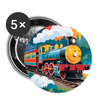 Colorful Railway with Smoking Steam Locomotive - Buttons large 2.2''/56 mm (5-pack) - white - Front