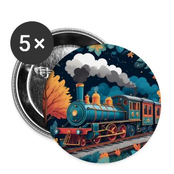Train de chemin de fer coloré avec locomotive à vapeur fumante - Lot de 5 grands badges (56 mm) - blanc - Devant