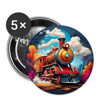 Locomotive à vapeur fumante colorée - Lot de 5 grands badges (56 mm) - blanc - Devant