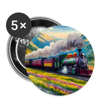 Colorful Railway Train with Smoking Steam Locomotive - Buttons large 2.2''/56 mm (5-pack) - white - Front