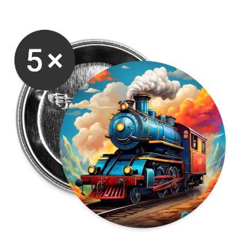 Big colorful smoking steam locomotive - Buttons large 2.2''/56 mm (5-pack) - white - Front