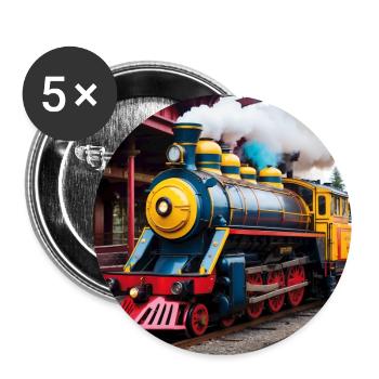 Colorful smoking steam locomotive in train station - Buttons large 2.2''/56 mm (5-pack) - white - Front