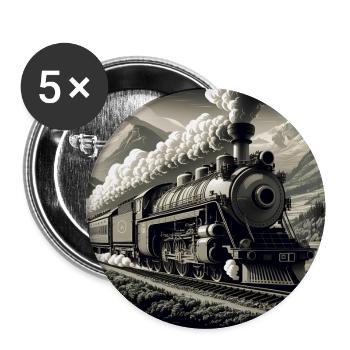 Große schwere Dampflok zieht einen Eisenbahnzug - Buttons groß 56 mm (5er Pack) - Weiß - Vorne