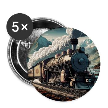 Große schwere Dampflok zieht einen Eisenbahnzug - Buttons groß 56 mm (5er Pack) - Weiß - Vorne