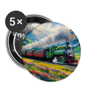 Colorful Railway Train with Smoking Steam Locomotive - Buttons large 2.2''/56 mm (5-pack) - white - Front
