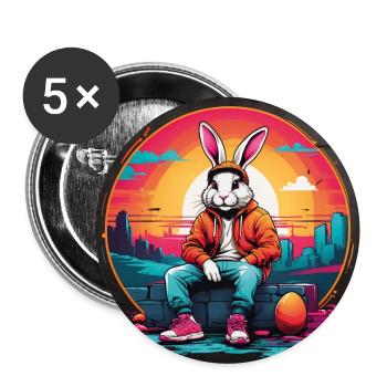 Cooler Hase mit Streetwear Hoodie Basecap - Buttons groß 56 mm (5er Pack) - Weiß - Vorne