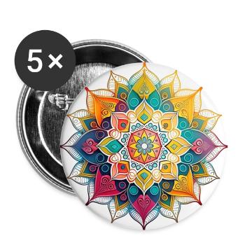 Buntes Mandala - Yoga - Meditation - GOA - Buttons groß 56 mm (5er Pack) - Weiß - Vorne