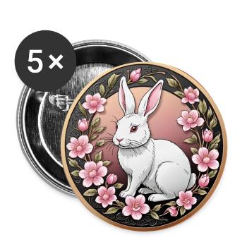 Fancy coin white rabbit among pink flowers - Buttons large 2.2''/56 mm (5-pack) - white - Front