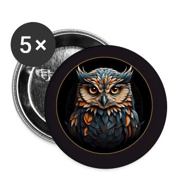 buntes Eulenmotiv im Sticker Comc Stil - Buttons groß 56 mm (5er Pack) - Weiß - Vorne