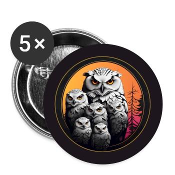 Schneeeulen Familie im bunten Farbkreis - Buttons groß 56 mm (5er Pack) - Weiß - Vorne