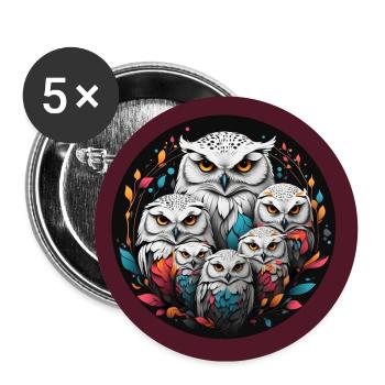 Schneeeulen Familie im bunten Farbkreis - Buttons groß 56 mm (5er Pack) - Weiß - Vorne